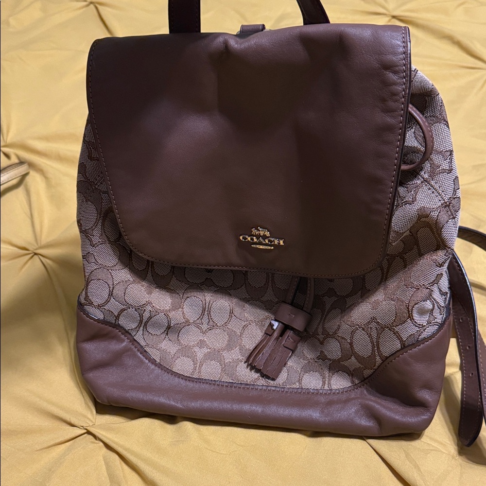 Coach Signature Brown Leather Backpack